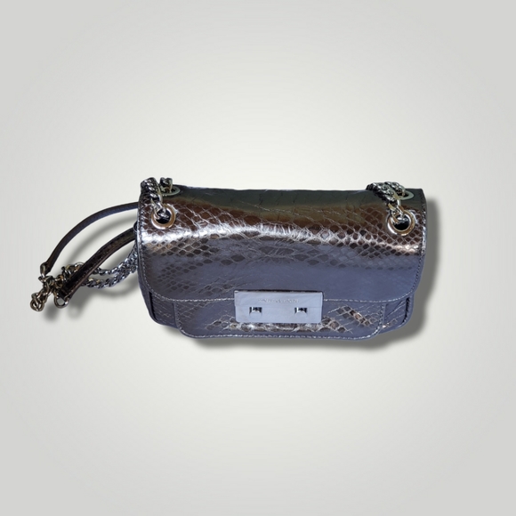 Michael Kors Sloan Silver Python embossed Leather Crossbody Purse - Picture 4 of 11